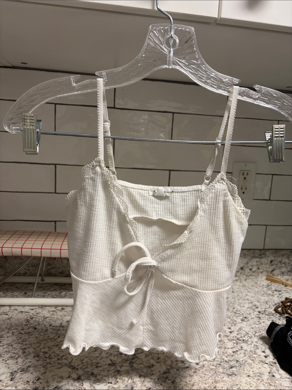 Garage Cream Ribbed Tie-Front Camisole
